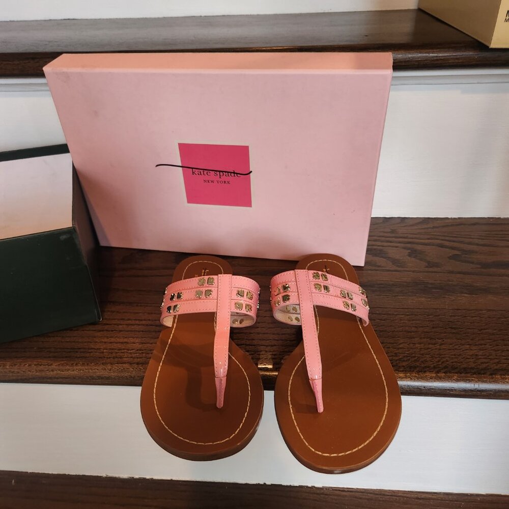 Kate Spade Pink Thong Sandals Slides Pink Patent Leather NEW Size 6.5
